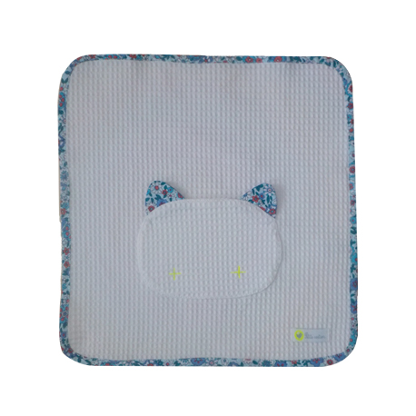 Serviette de table pour cantine coloris blanc avec contour liberty bleu