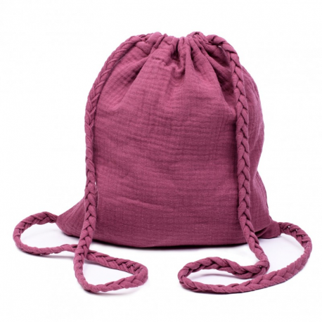 Sac d'activités en coton double gaze à bretelles tressées - Rose Framboise