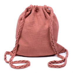 Sac d'activités en coton double gaze à bretelles tressées - Rose marsala