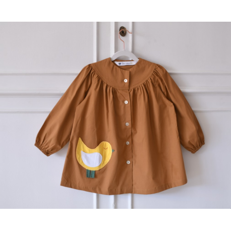 Blouse ecole fille Petit oiseau - Marron caramel