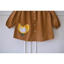 Blouse ecole fille Petit oiseau - Marron caramel