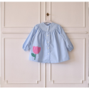 Blouse ecole fille Petite Fleur - Bleu ciel